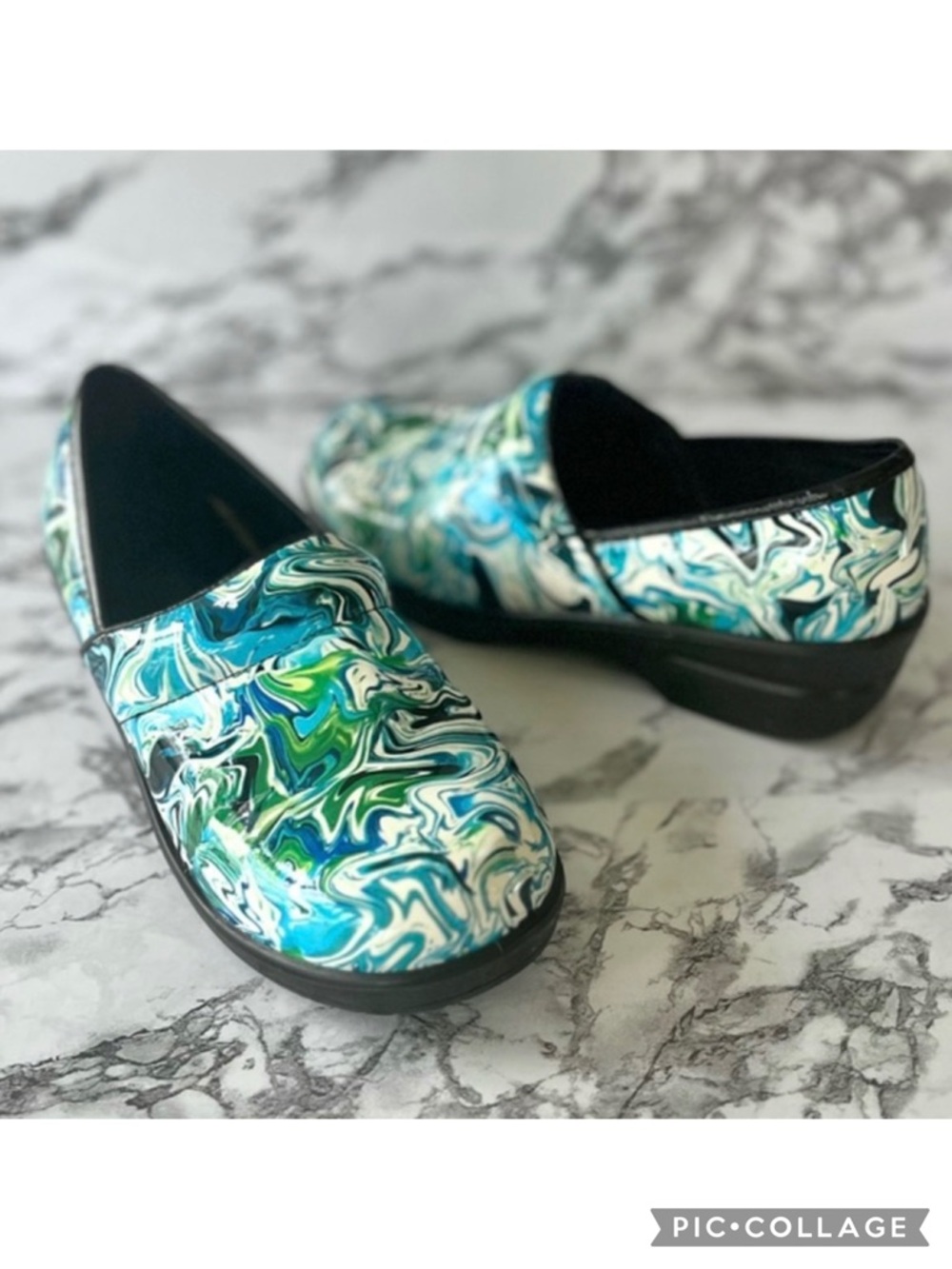 Savvy Brandy Clogs Shoes Blue Green 6.5 Comfort Casual Watercolor Wedges